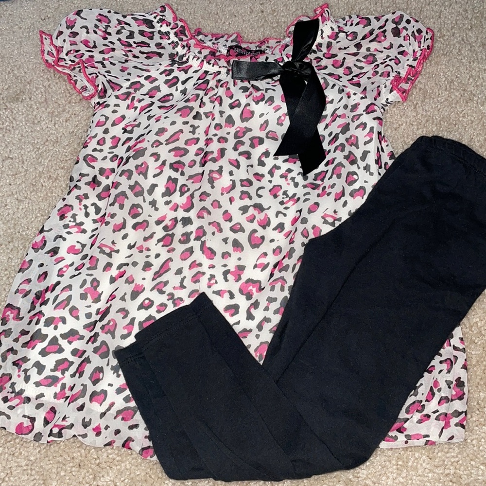 Tempted Girls Size 4 Long Cheetah Print Short Sleeve Blouse set